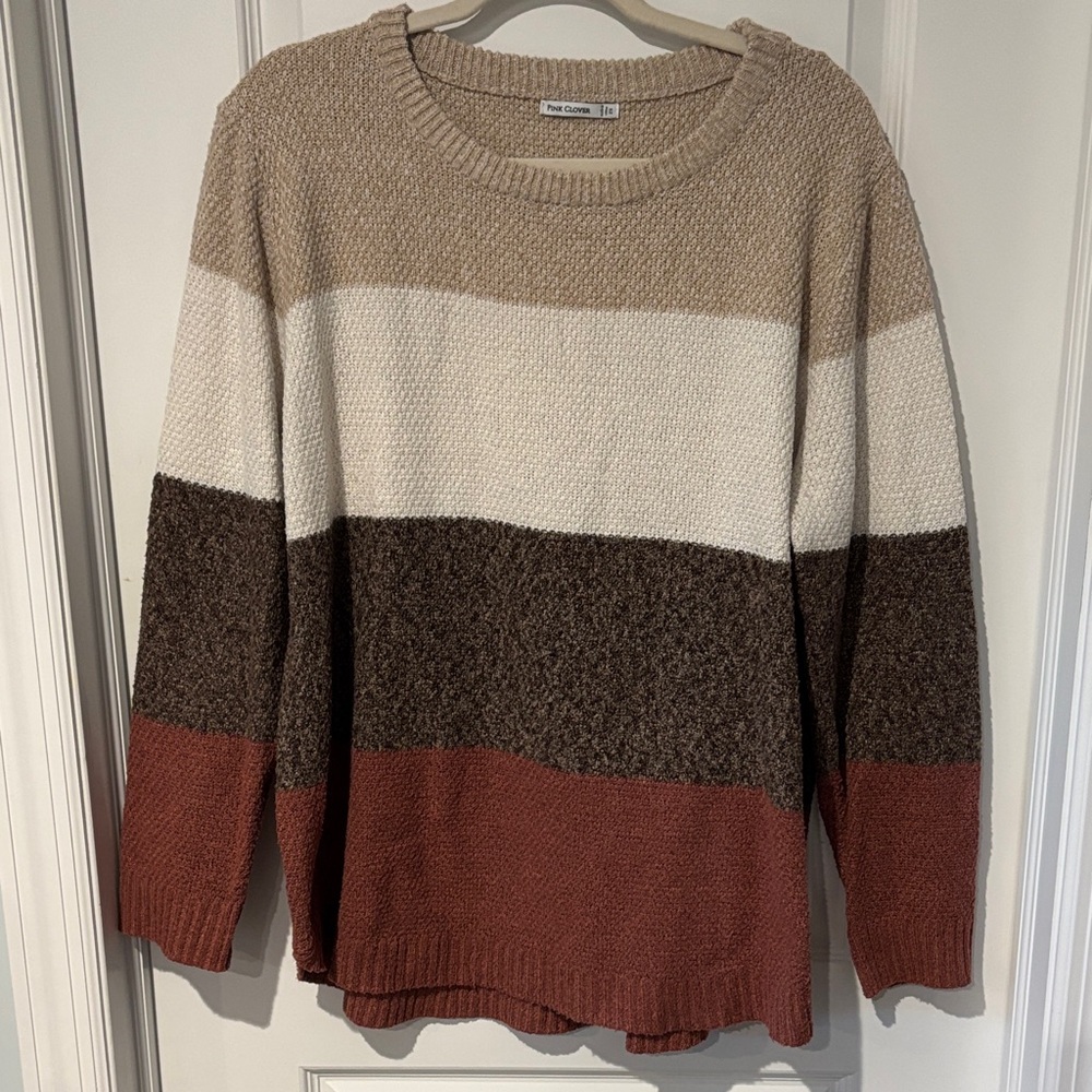 Pink Clover Women's Colorblock Sweater in Cream, Brown, and Tan